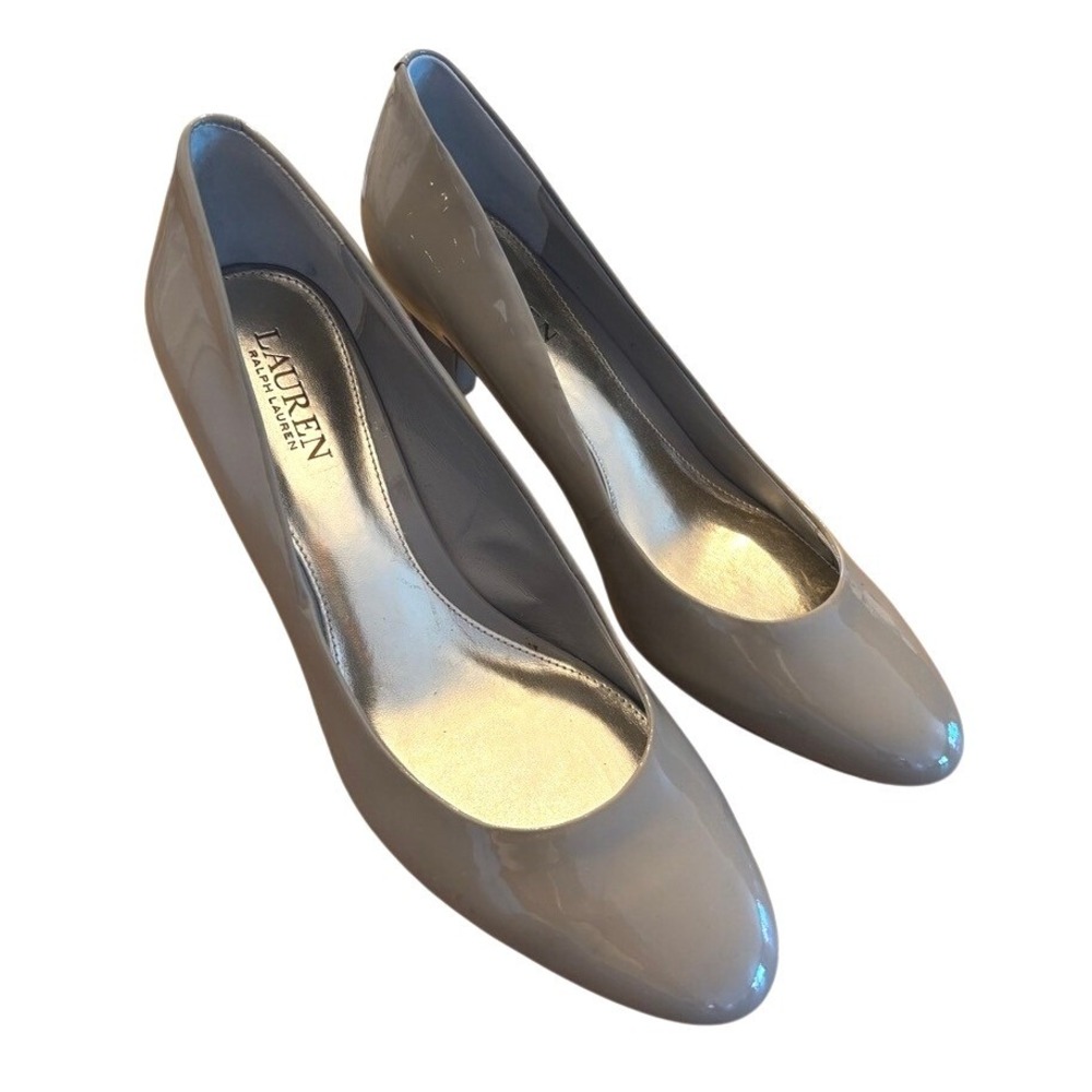 Lauren Ralph Lauren Pump Sz 10 Grey Patent Leather Block Heel Professional